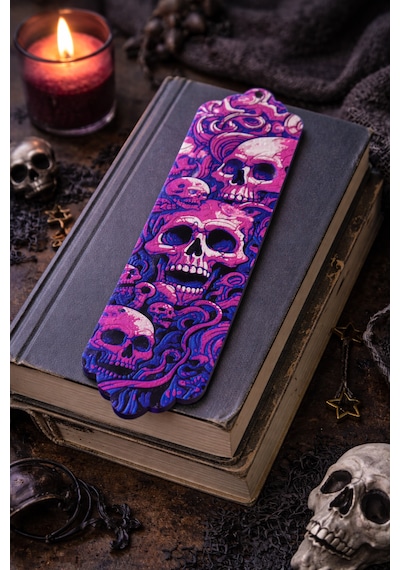 Neon Skull Art Desenli Kitap Ayracı