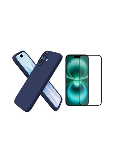 Apple Uyumlu iPhone 17 Içi Kadife Lansman Kılıf Ve Seramik Tam Kaplayan Cam Ekran Koruyucu Lacivert