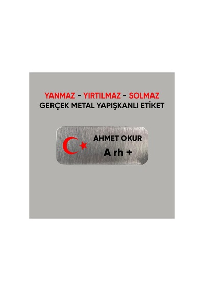 İsim Soyisim Kan Grubu Türk Bayraklı Motosiklet Metal Etiket 3x7 Cm Arkası Yapışkanlı 1 Adet
