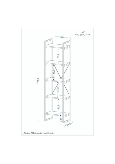 Nilamu Antrasit 45 Cm Kitaplık, Metal Aksamlı, Organizer, Ofis, 45 170 34 Antrasit