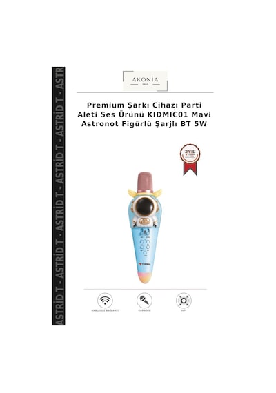 Premium Şarkı Cihazı Parti Aleti Ses Ürünü Kıdmıc01 Mavi Astronot Figürlü Şarjlı Bt 5w
