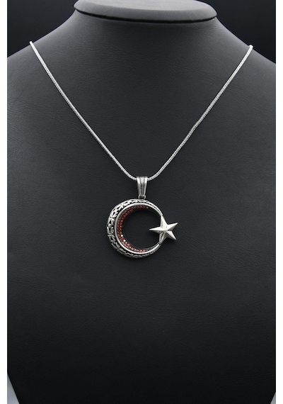Prestij Gümüş Ay Yıldızlı Gümüş Erkek Kolye Zincir 925 Ayar