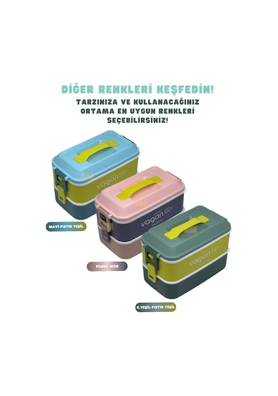 Bento 1000ml Lunchbox 2 Katlı 3 Bölmeli Paslanmaz Çelik Sefer Tası Yemek Kutusu Pembe-mor Çok Renkli
