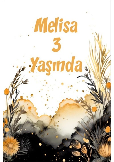 Sarı Siyah Çiçekler Temalı Doğum Günü Afişi 100x150 Cm