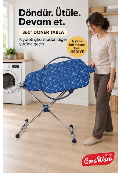 Nero 360 Air Döndürülebilen Ve Dikey Kullanılabilen Yedek Bezli Ütü Masası-lacivert
