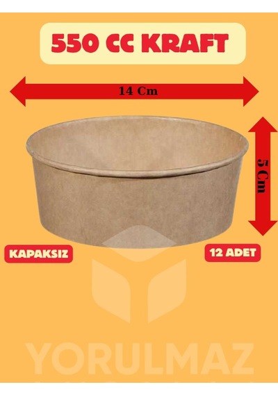 550 Cc Kraft Salata Kasesi Kapaksız 12 Li Doğal Görünümlü Sunum Kabı