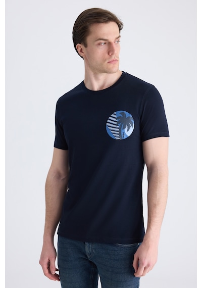 Twn Slim Fit Lacivert Petek Örgü %100 Pamuklu T-shirt 4ec1438311202 101