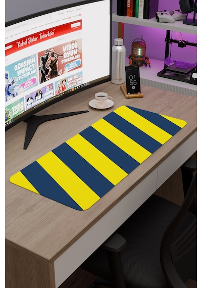 Sarı Lacivert 70x30 Xl Taraftar Gaming Oyuncu Mouse Pad Kaymaz Taban Büyük Klavye Fare Altlığı Şerit