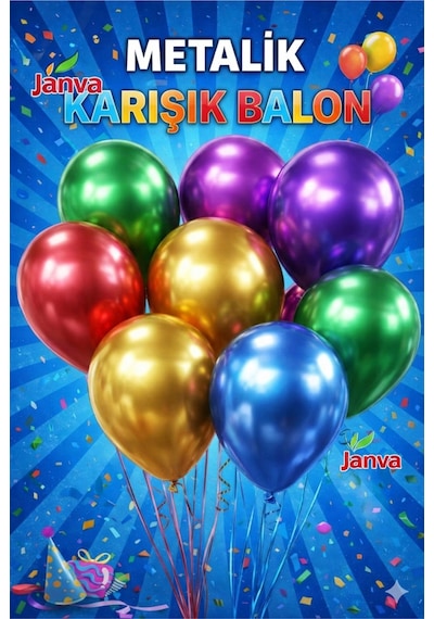 100 Adet Metalik Parlak Büyük Boy Balon Parti Doğum Günü Açılış Süsleme Kutlama Çok Renkli
