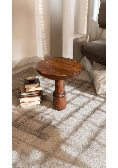 Wood Wooden Ahşap Tekli Ürgüp Mantar Yan Sehpa Kestane Renk