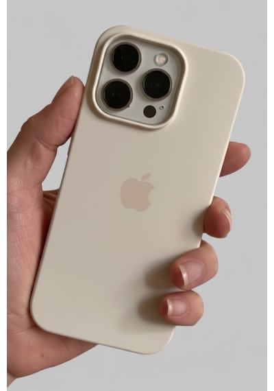 Iphone 16 Pro Max Uyumlu Kılıf Logolu Lansman Soft Yumuşak Içi Kadife Silikon Kapak Bej