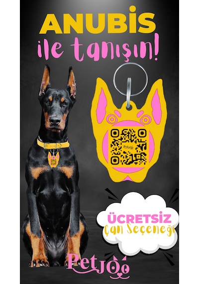 Petjoo 30.Anubis Pembe-Sarı Qr'lı Köpek Künyesi