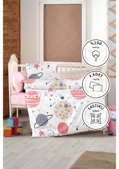 Astromini %100 Pamuk Bebek Nevresim Takımı - Pembe