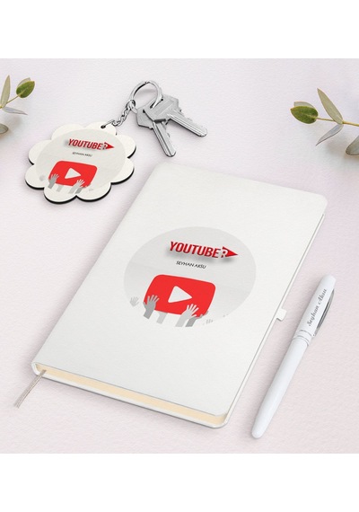 Kişiye Özel Youtuber Beyaz Defter Kalem Ve Anahtarlık Seti N11.7259
