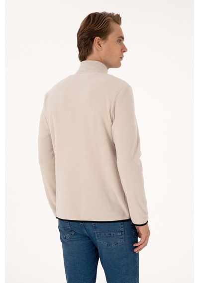 U.S. Polo Assn. Erkek Regular Fit Taş Polar Yarım Fermuarlı Basic Sweatshirt 50313777-VR049