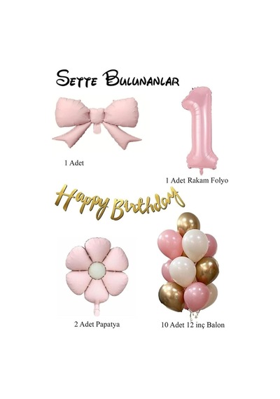 Pembe Fiyonk Papatya Folyo Balonlu Doğum Günü Yaş Balon Seti, 9 Yaş