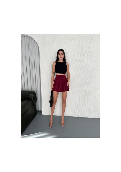 Gugus Kadın Şort/etek Pileli Fermuar Kapamalı Trend Model Bordo