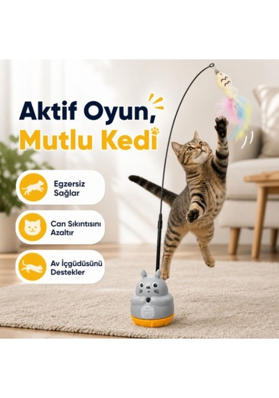 4 Adet Kedi Figürlü Dönen Peluş Balıklı Olta Oyuncağı