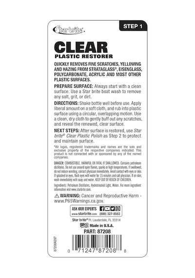 Starbrite - Şeffaf Plastik Çizik Giderici - 1. Adım 237 Ml : Sararmış Ve Çizilmiş Plastiklere İlk Günkü Netliğini Geri Verin