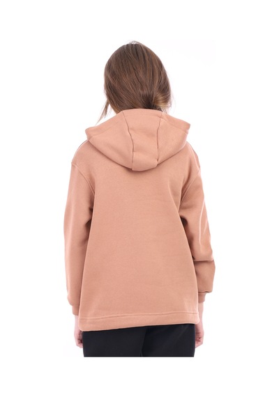 Kız Çocuk Oversize Kapüşonlu Cepli Düşük Omuz Baskılı Sweatshirt - Beli Ayarlanabilir & 3 İplik Şardonlu Kahverengi Kız Çocuk Oversize Kapüşonlu Cepli Düşük Omuz Baskılı Sweatshirt - Beli Ayarlanabilir & 3 İplik Şardonlu Kahverengi