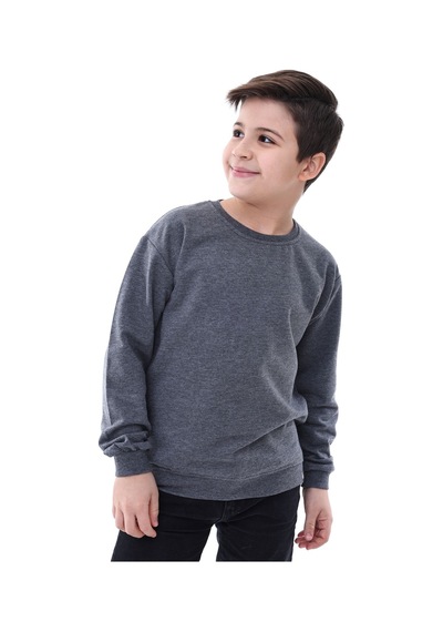 Zuzunga Basic Bisiklet Yaka Şardonlu Çocuk Sweatshirt 3-10 Yaş Antrasit