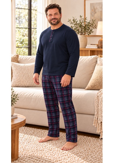 Seboteks İnterlok Kumaş Yakası Düğmeli Uzun Kollu Büyük Beden Erkek Pijama Takımı 8589 Koyu Lacivert Seboteks İnterlok Kumaş Yakası Düğmeli Uzun Kollu Büyük Beden Erkek Pijama Takımı 8589 Koyu Lacivert