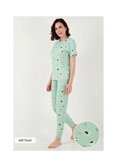 Lela Regular Fit Kısa Kollu Bayan Pijama Takımı 65740104 Mint