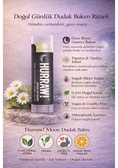 Hurraw Almond & Moon Dudak Balmı 2 Li Set %100 Doğal, Vegan, Gece & Günlük Bakım