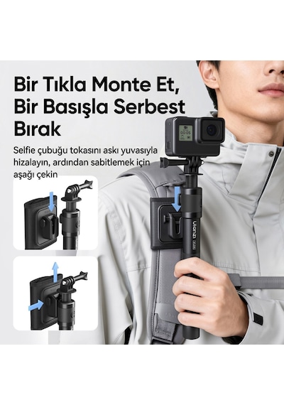 Ulanzi Vl04 Aksiyon Kamera Uzatma Çubuğu Quick Release Selfie Stick - S026 Siyah
