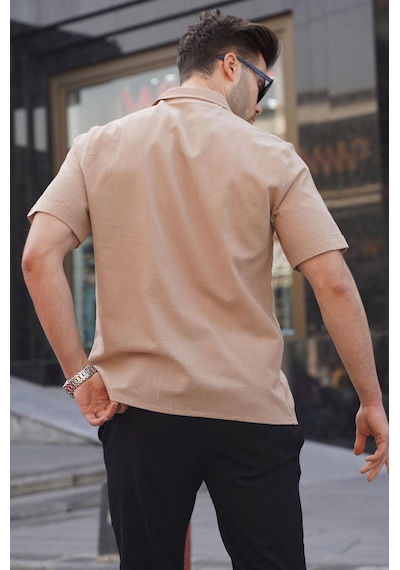 Madmext Vizon Basic Kısa Kollu Erkek Gömlek 5598 Vizon