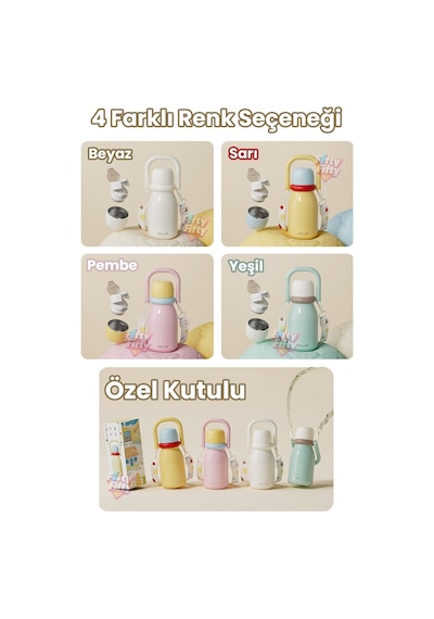 Dıller 610 Ml Premium Bardak Kapak Çift Kullanım Pipetli Rahat İçim Kulplu Askılı Paslanmaz Çelik Termos Ff9512 Yeşil