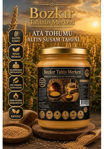 Bozkır Tahin Merkezi Yerli Ata Tohumu Altın Susam Taş Değirmen Tahini Kavrulmuş 600 G