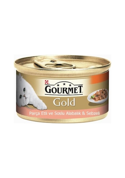 Gourmet Gold Parça Etli Soslu Alabalık ve Sebzeli Konserve Yetişkin Kedi Maması 85 G