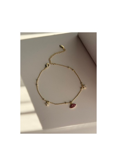 Gold Zirkon Taşlı Dudak Halhal Altın