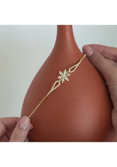Nereze 925 Ayar Kelepçe Model Gold Beyaz Çiçek Bileklik Kadın Gümüş Bileklik