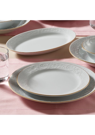 Güral Porselen Bahar Dalı Pasta Tabağı 6 Parça 20 CM Beyaz - Gold
