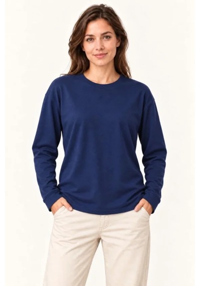 Butik İstanbul Modal Yumuşak Dokulu Bisiklet Yaka Uzun Kollu Tişört Sweatshirt - Lacivert
