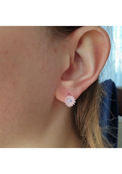 MAGRİB pembe ve mor renkli papatyalı gümüş çocuk küpesi