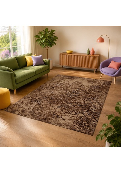 Kartela Halı Vera Halı Kaymaz Taban Makinede Yıkanabilir Halı Kahverengi - 180 X 270 Cm
