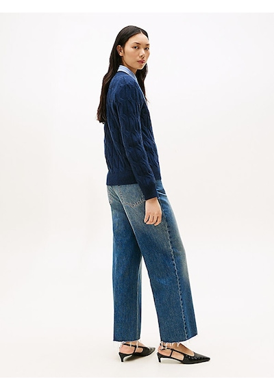 Tommy Hilfiger Soft Wool Cable C-nk Ls Swt Kadın Mavi Kazak - Ww0ww43586 Mavi