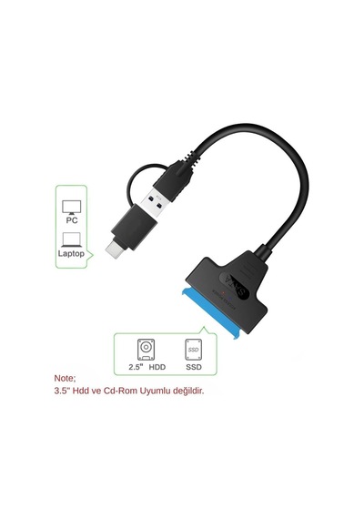 A4204 2in1 Usb 3.0 Type-c To 2.5 İnç Sata Hdd Ssd Çevirici Dönüştürücü Standart