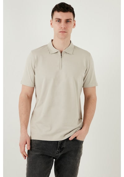 Buratti Pamuklu Regular Fit Yarım Fermuarlı Erkek Polo Yaka T Shirt 5902972 Taş