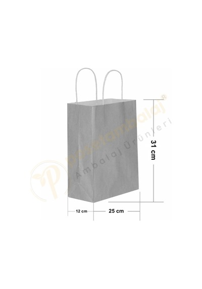 Gümüş Kraft Çanta Orta Boy 25x12x31 Cm 25 Adet