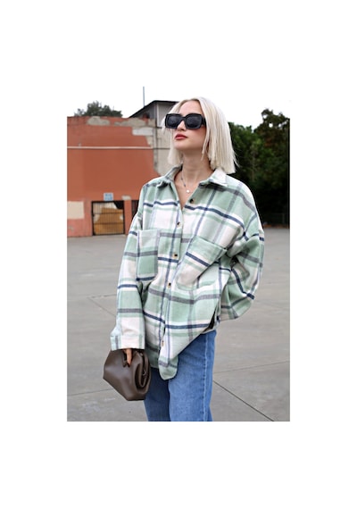 Madmext Su Yeşili Oversize Kadın Oduncu Gömlek Mg1589 Suyeşili