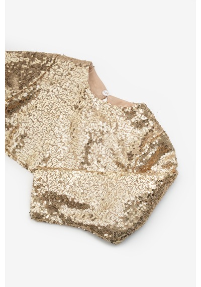 Le Mabelle Altın Uzun Kollu Pullu Kız Çocuk Crop Bluz Altın