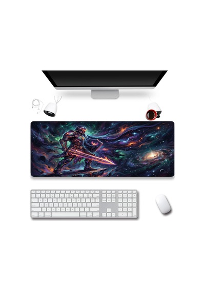 Sonictouch Kozmik Şövalye Siyah Dikişsiz Pürüzsüz Sıvı Geçirmez Xxl Gamer Klavye Mousepad 40x90cm