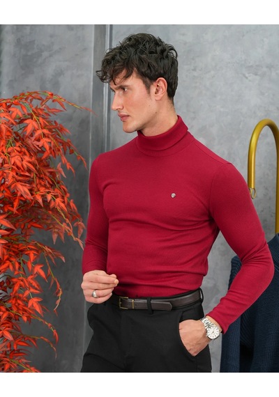 Modefendi Slim Fit İtalyan Kesim Tam Balıkçı Boğazlı Kazak Kırmızı
