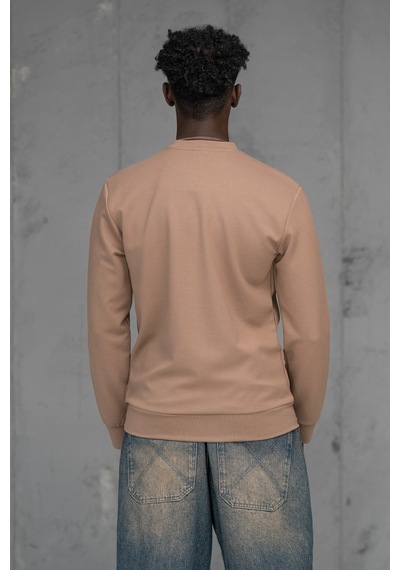 Fbı Slimfit Modal Kumaş Baharlık Sıfır Yaka Likralı Sweatshirt Açık Kahverengi