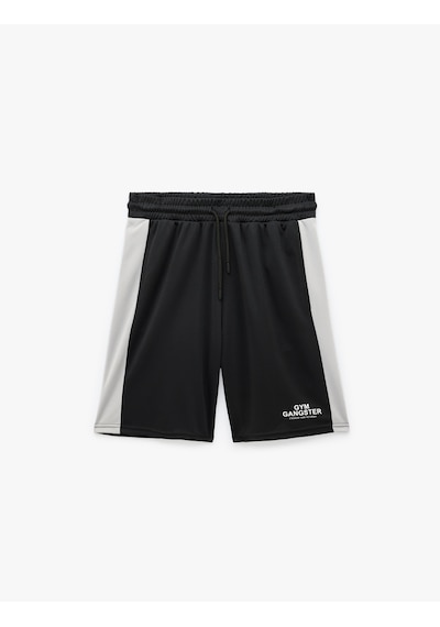 Koton Straight Fit Renk Bloklu Cepli Baskılı Beli Bağcıklı Spor Şort Siyah 6sam40130nk