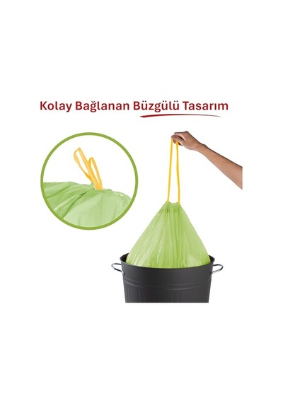 Yasemin Kokulu Orta Boy Büzgülü Çöp Poşeti 15'li 55x57 Cm, Kolay Bağlanır Kokulu Büzgülü Orta Boy Çöp Torba